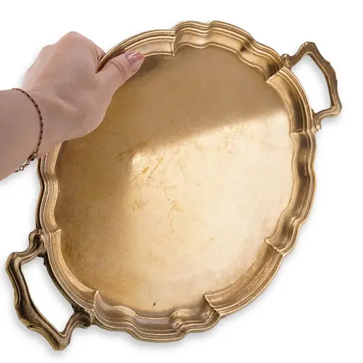 Tava vintage din alama cu doua manere laterale, 29cm, imagine 3