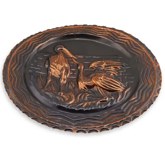 Tablou vintage din cupru gravata, model pasari in relief, 29cm