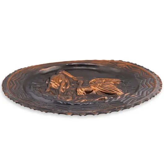 Tablou vintage din cupru gravata, model pasari in relief, 29cm, imagine 2