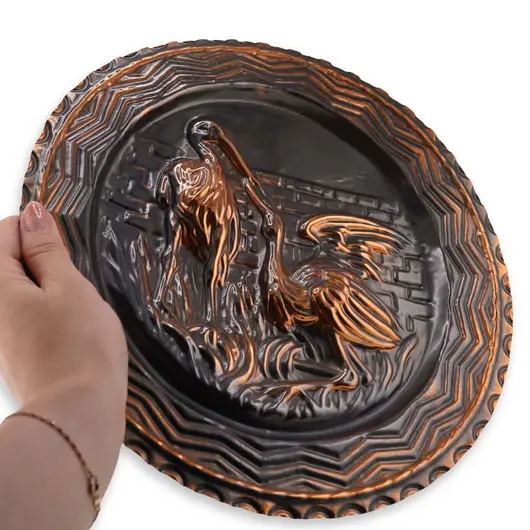Tablou vintage din cupru gravata, model pasari in relief, 29cm, imagine 3