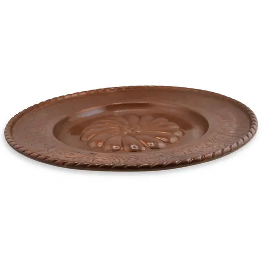 Tava vintage din cupru gravata, model floral central, 31cm, imagine 2