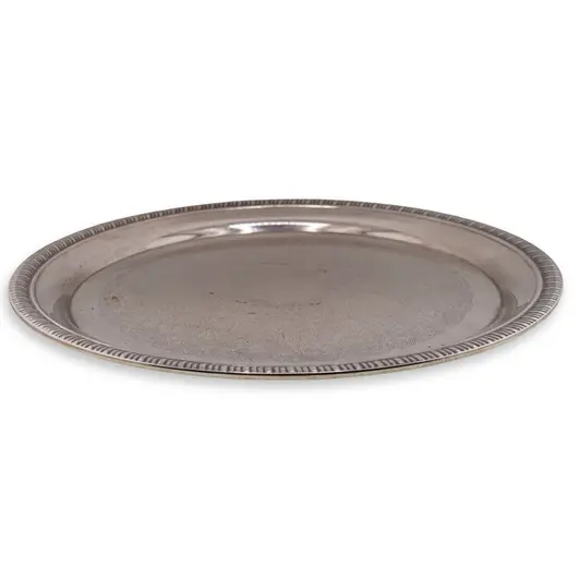 Tava vintage rotunda din metal argintiu, margine ornamentala, 31cm, imagine 2