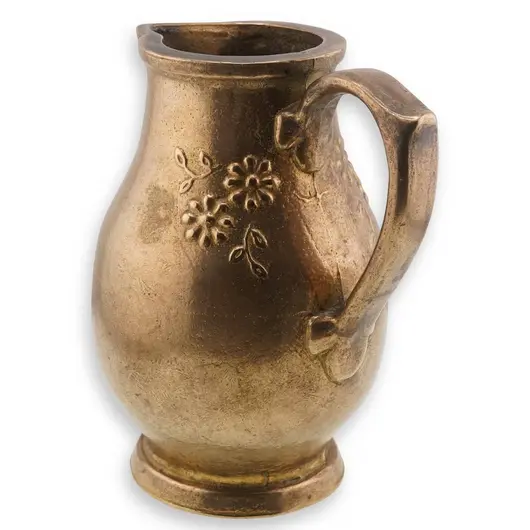 Ulcior vintage din cupru cu flori gravate, 16cm, imagine 2