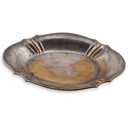 Tava vintage din metal argintiu cu margine decorata, 28cm