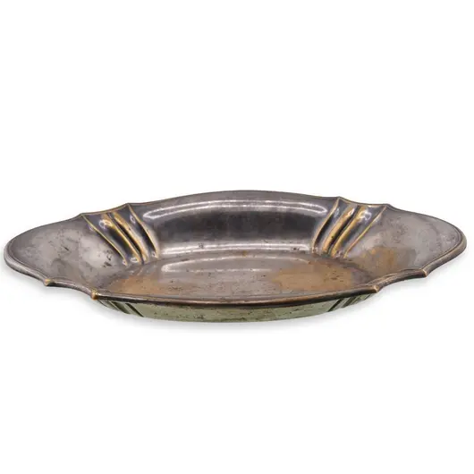 Tava vintage din metal argintiu cu margine decorata, 28cm, imagine 2