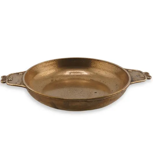 Tava vintage din alama cu doua manere ornamentale, 19cm, imagine 2