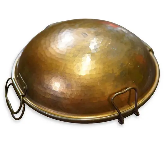 Vas vintage din cupru ciocanit manual cu interior cositorit și manere laterale, 29cm, imagine 2