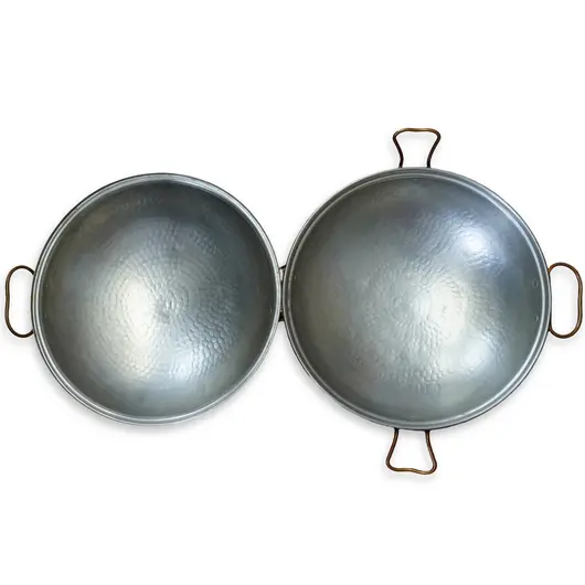 Vas vintage din cupru ciocanit manual cu interior cositorit și manere laterale, 29cm, imagine 3