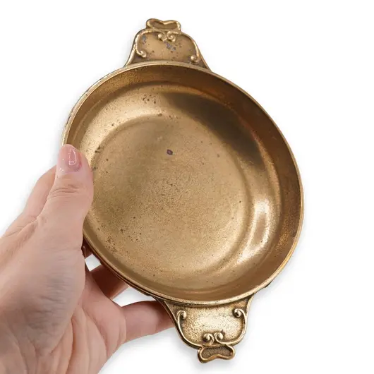 Tava vintage din alama cu doua manere ornamentale, 19cm, imagine 3