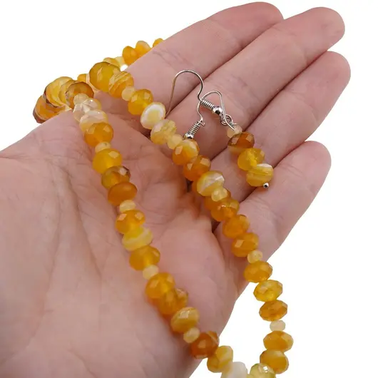 Set Cercei cu agatatoare si Colier din Agat galben discuri fatetate 8mm si discuri fatetate 4mm, imagine 4