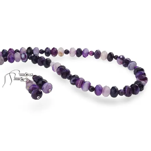 Set Cercei cu agatatoare si Colier din Agat mov discuri fatetate 8mm si sfere 4mm, imagine 2