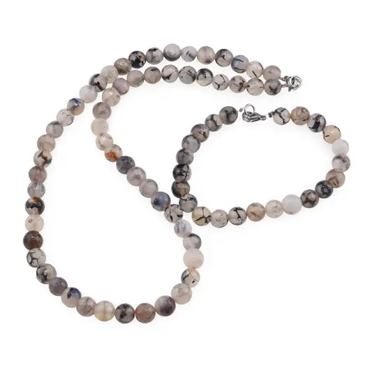 Set colier si bratara  Agat dragon veins sfere fatetate 8mm