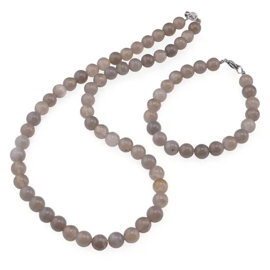 Set colier si bratara Agat gri sfere 8mm