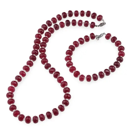 Set colier si bratara Agat rodolit discuri fatetate 8mm si Cristal de stanca sfere fatetate 3mm