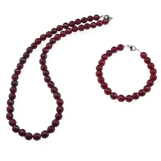 Set colier si bratara Agat rodolit sfere fatetate 8mm