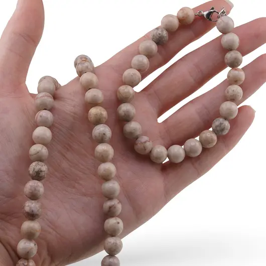 Set colier si bratara Coral fosilizat sfere 8mm, imagine 3