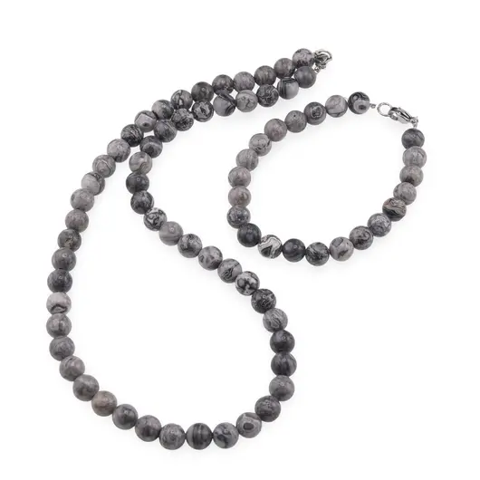 Set colier si bratara Jasp earth sfere 8mm