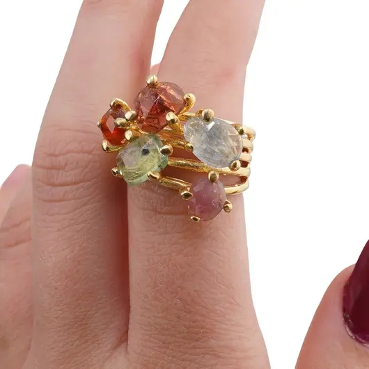Inel din argint 925 placat cu aur 14k cu cristale incrustate, model spiralat - marimea 55, imagine 4