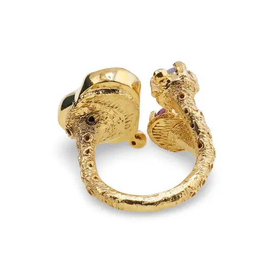 Inel din argint 925 placat cu aur 14k cu Perla de cultura si Agate colorate, model ramura deschisa - marimea 58, imagine 2