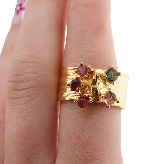 Inel din argint 925 placat cu aur 14k cu Spinel multicolor incrustat, model ramura - marimea 60, imagine 4