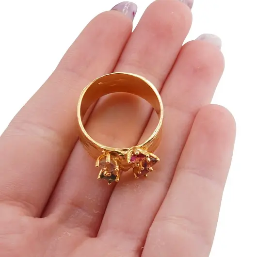 Inel din argint 925 placat cu aur 14k cu Spinel multicolor incrustat, model ramura - marimea 60, imagine 5