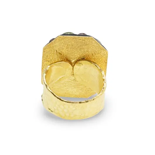 Inel din argint 925 placat cu aur 14k lucrat manual cu Turmalina multicolora si Labradorit, marimea 58, imagine 2