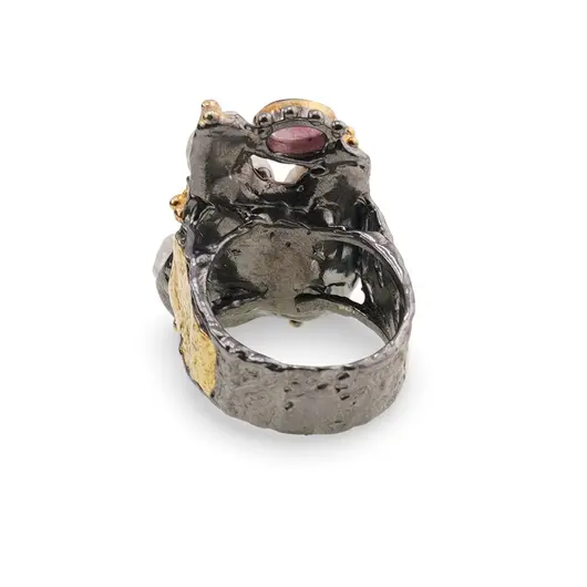 Inel din argint 925 placat cu aur 14k si rodiu negru Perla de cultura baroca si cristale incrustate, model tribal - marimea 59, imagine 2