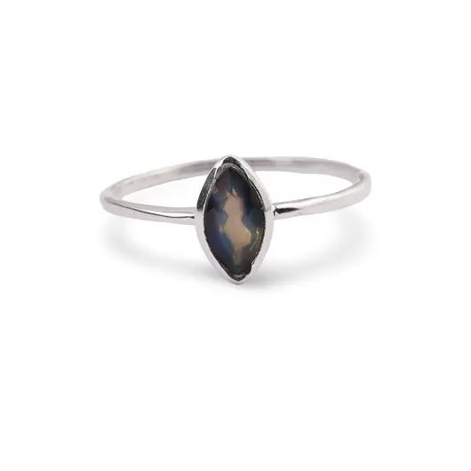 Inel din argint 925 subtire cu Opal de foc negru, marimea 57 - montura oval ascutit, imagine 2