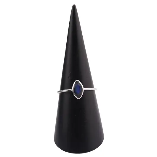 Inel din argint 925 subtire cu Opal de foc negru, marimea 57 - montura oval ascutit, imagine 4