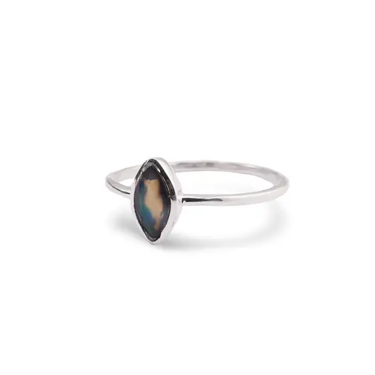 Inel din argint 925 subtire cu Opal de foc negru, marimea 57 - montura oval ascutit