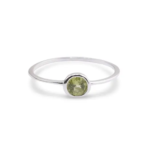 Inel din argint 925 subtire cu Peridot, marimea 54 - montura rotunda, imagine 2