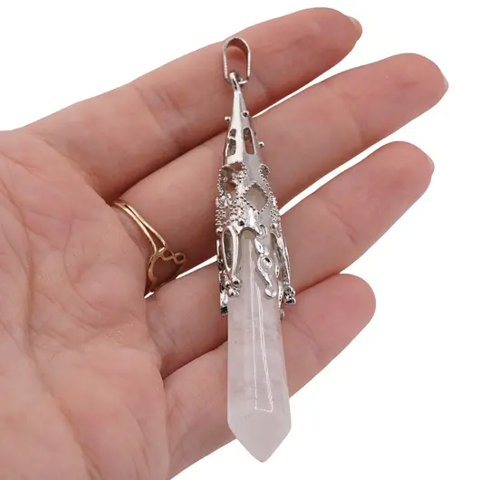 Pandantiv Cristal de stanca si montura din metal, 8cm, imagine 3