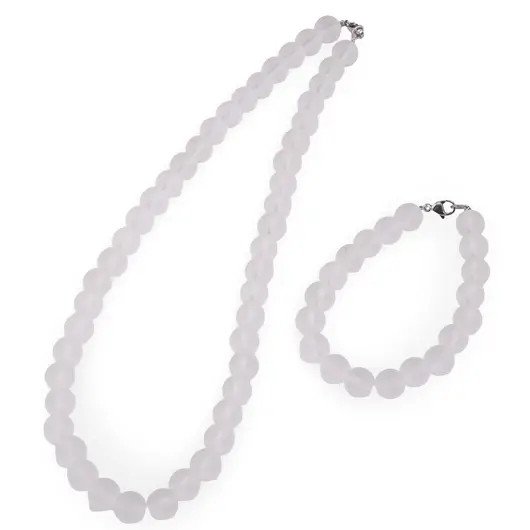 Set colier si bratara Cristal de stanca sfere mate 10mm