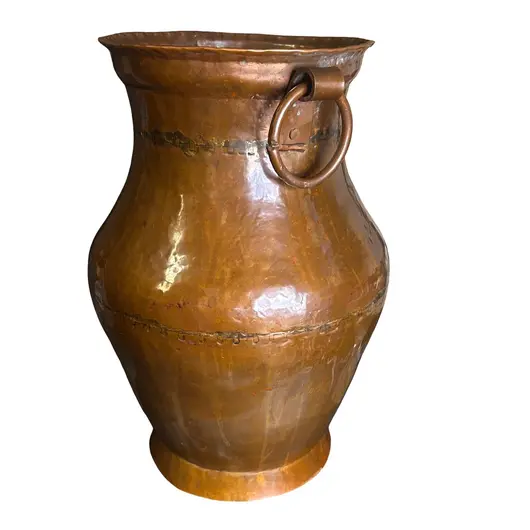 Amfora din alama decoratiune vintage cu inele laterale, 38cm, imagine 2