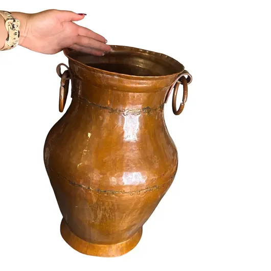 Amfora din alama decoratiune vintage cu inele laterale, 38cm, imagine 3