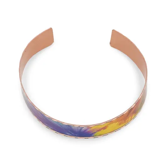 Bratara reglabila din cupru cu design abstract curcubeu si margini texturate, imagine 2