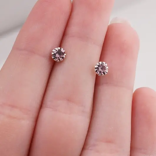 Cercei cu surub din Argint 925 si zircon lila, 4-5mm, imagine 3