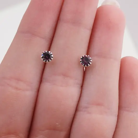 Cercei cu surub din Argint 925 si zircon mov, 4-5mm, imagine 3