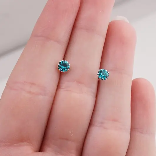 Cercei cu surub din Argint 925 si zircon turcoaz, 4-5mm, imagine 3