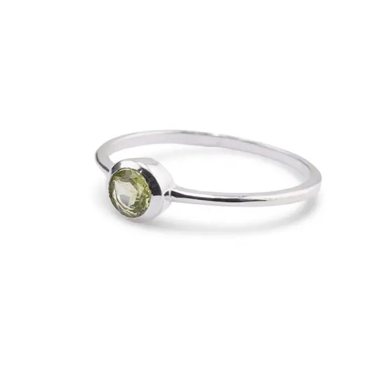 Inel din argint 925 subtire cu Peridot incrustat, marimea 54 - montura rotunda