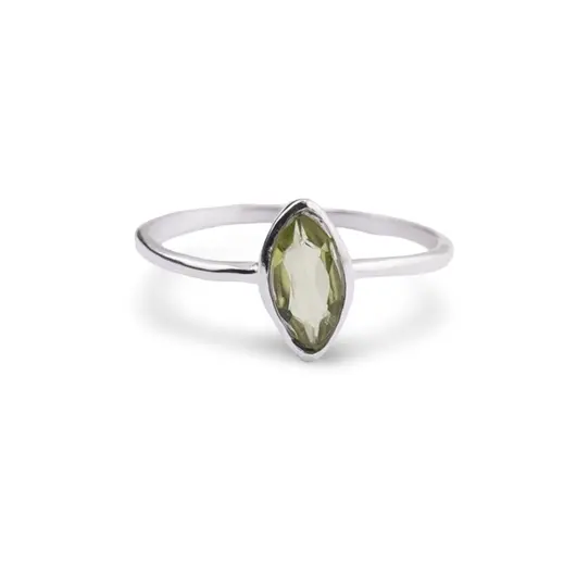 Inel din argint 925 subtire cu Peridot, marimea 52 - montura oval ascutit, imagine 2