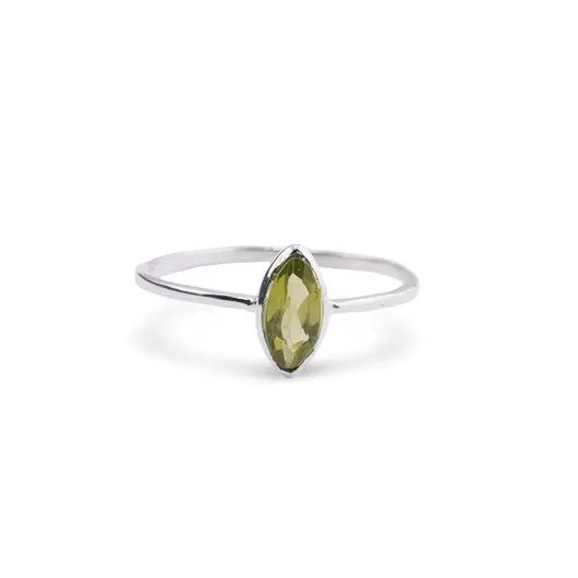 Inel din argint 925 subtire cu Peridot, marimea 60 - montura oval ascutita, imagine 2