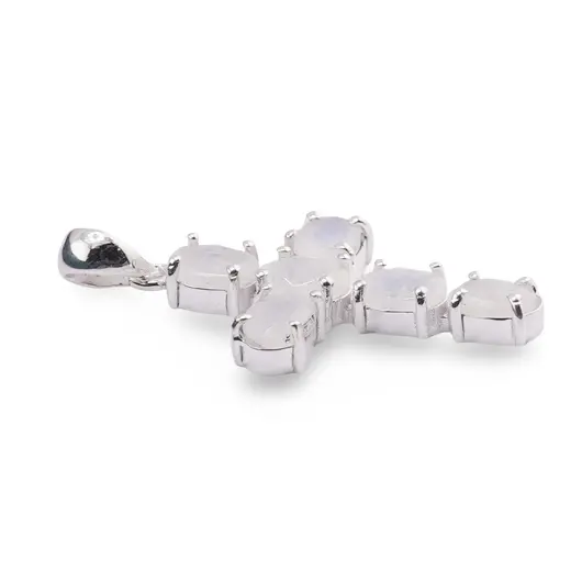 Pandantiv din argint 925 cruce cu cristale incrustate Piatra Lunii rainbow, 39mm, imagine 2