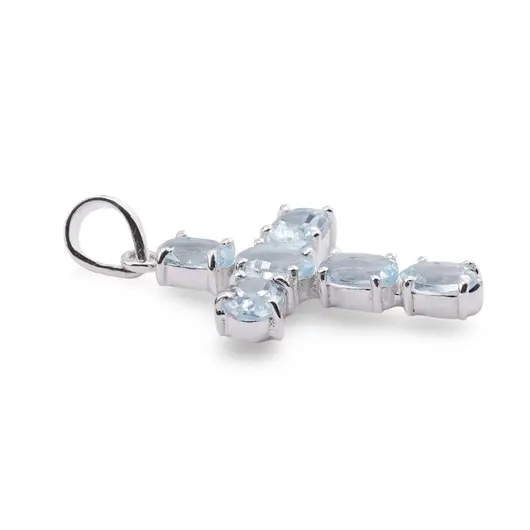 Pandantiv din argint 925 cruce cu cristale incrustate Topaz, 40mm, imagine 2