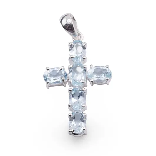 Pandantiv din argint 925 cruce cu cristale incrustate Topaz, 40mm