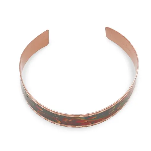 Bratara reglabila din cupru cu model abstract colorat si margini texturate, imagine 2