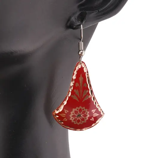 Cercei din cupru clopot, model mandala rosie, imagine 3
