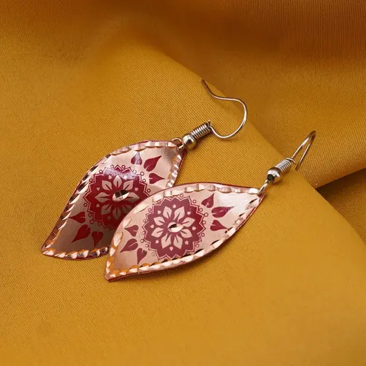 Cercei din cupru marquise, model mandala florala rosie, imagine 2