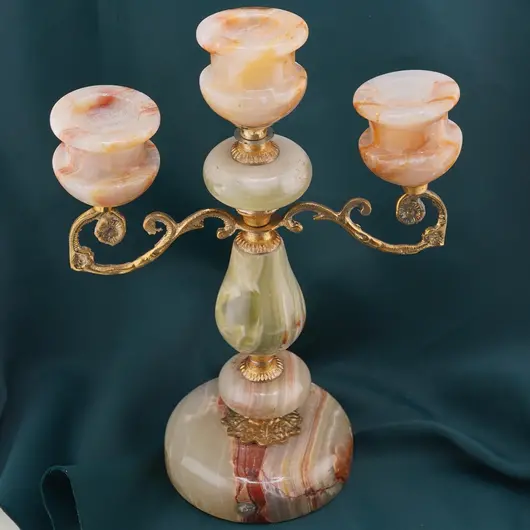 Sfesnic cu trei brate pentru lumanari din Onix de Pakistan, 25cm, imagine 2