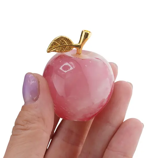 Figurina slefuita din Onix de Pakistan colorat, mar cu frunza aurie - 4cm, imagine 3